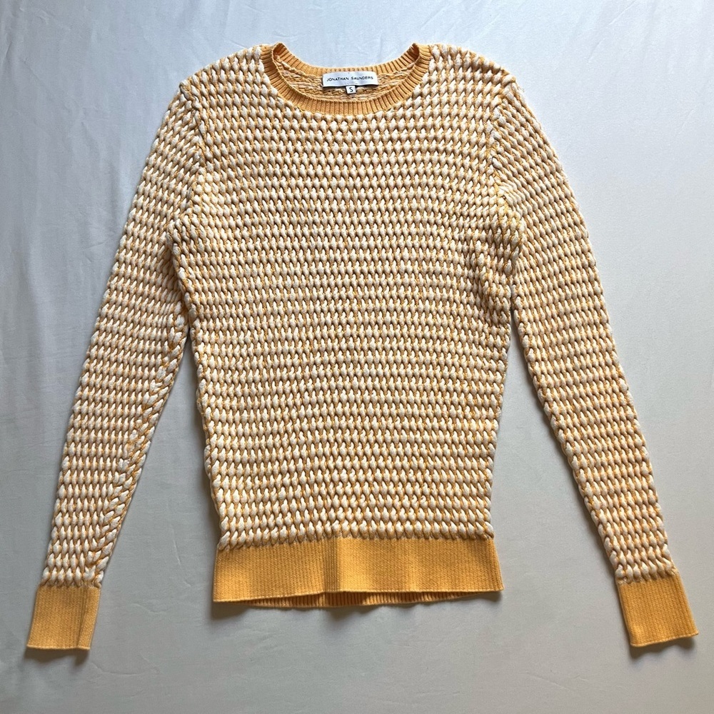 JONATHAN SAUNDERS yellow white cotton chunky knit‎ crew neck long sleeve sweater